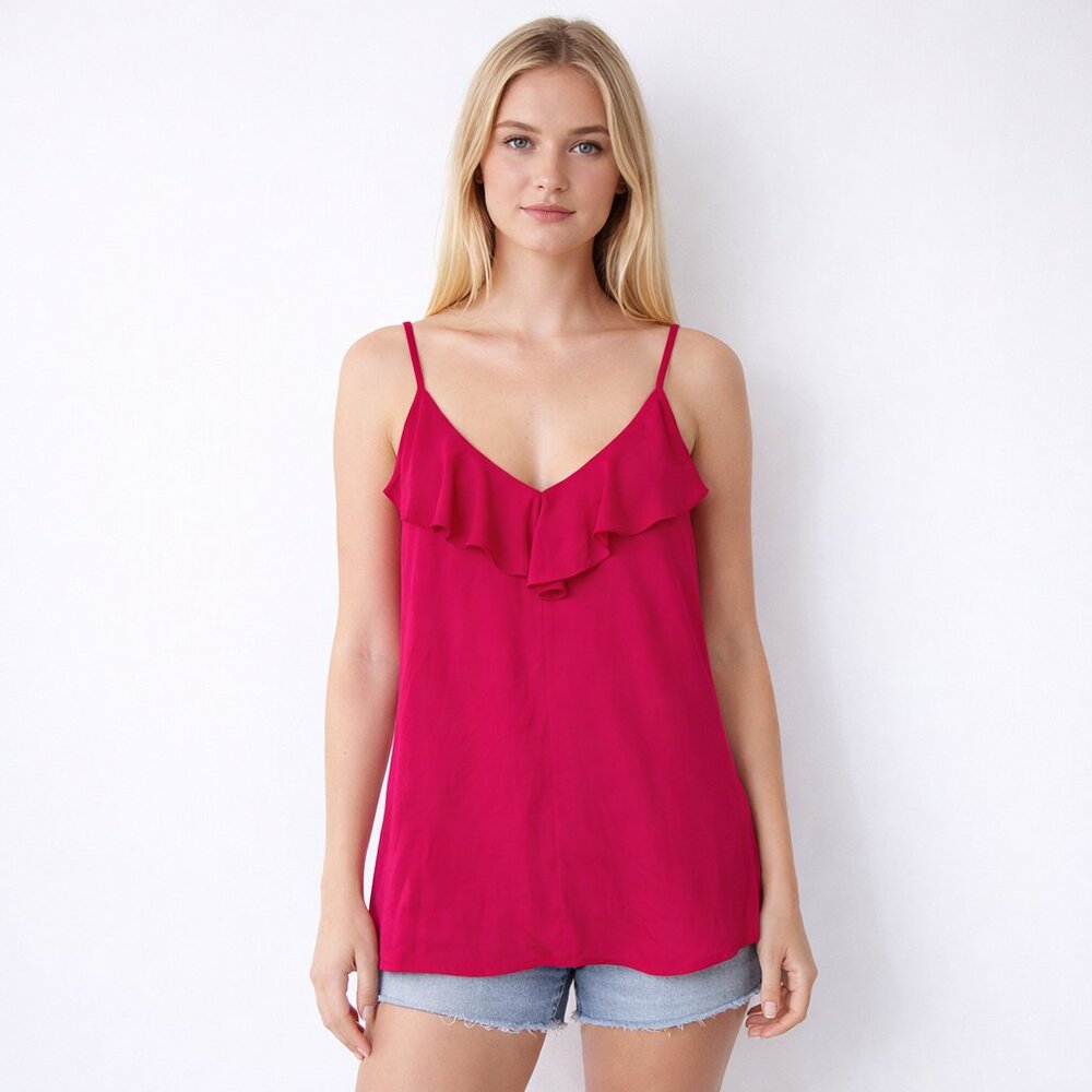 Banana Republic Hot Pink Ruffle V-Neck Camisole